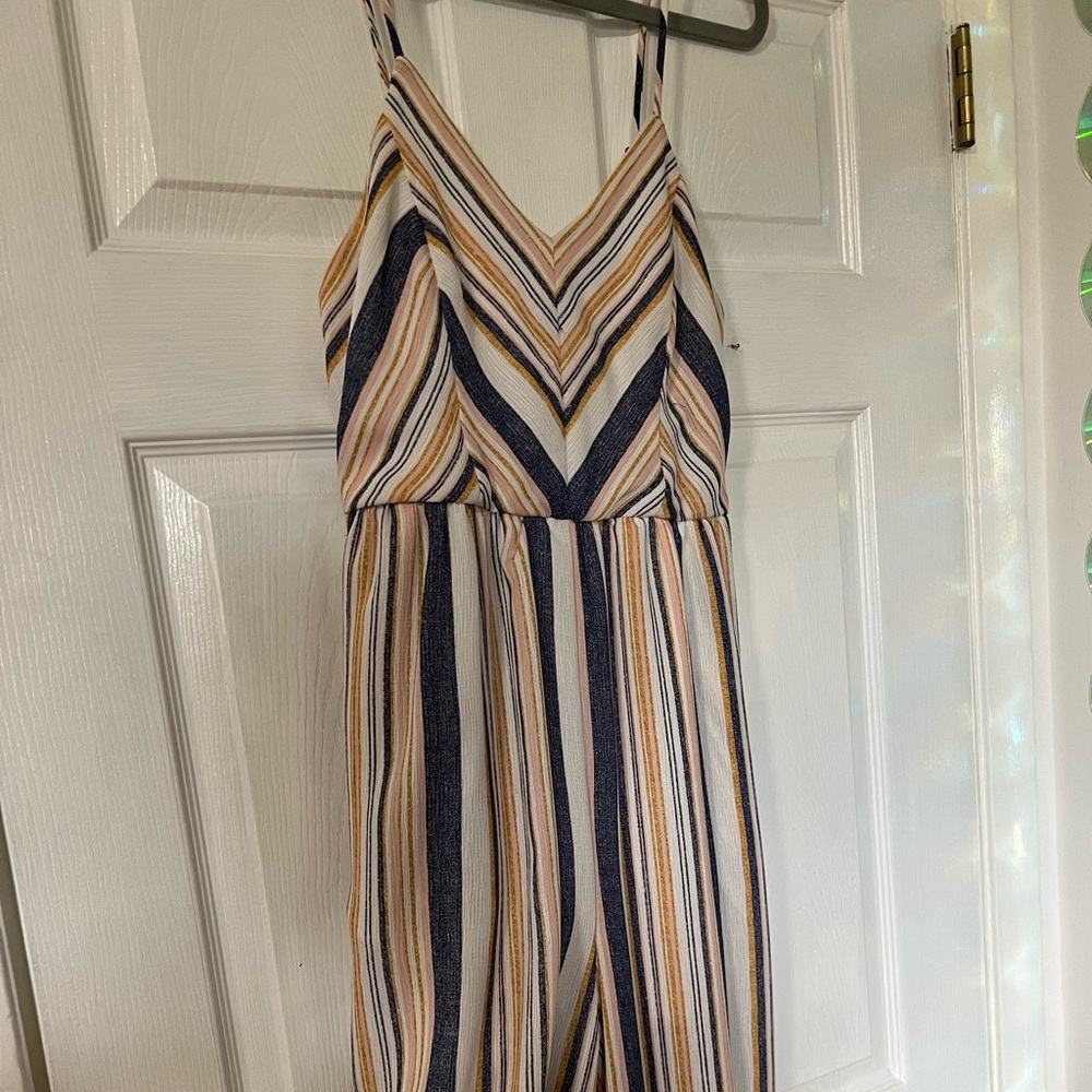 pastel striped jumpsuit with pockets